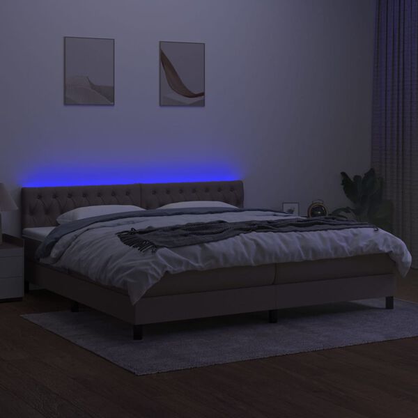 vidaXL Cama box spring colchão/LED 200x200cm tecido cinza-acastanhado
