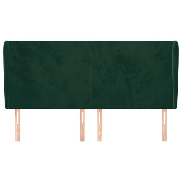 vidaXL Cabeceira cama c/ abas veludo 163x23x118/128 cm verde-escuro