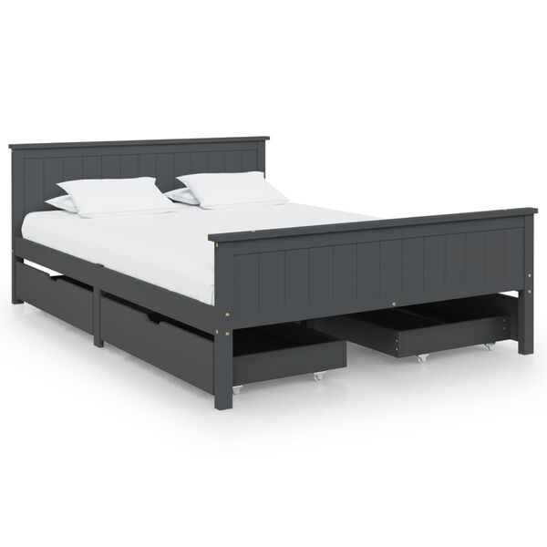 vidaXL Estrutura cama c/ 4 gavetas 140x200cm pinho maci&ccedil;o cinza-escuro