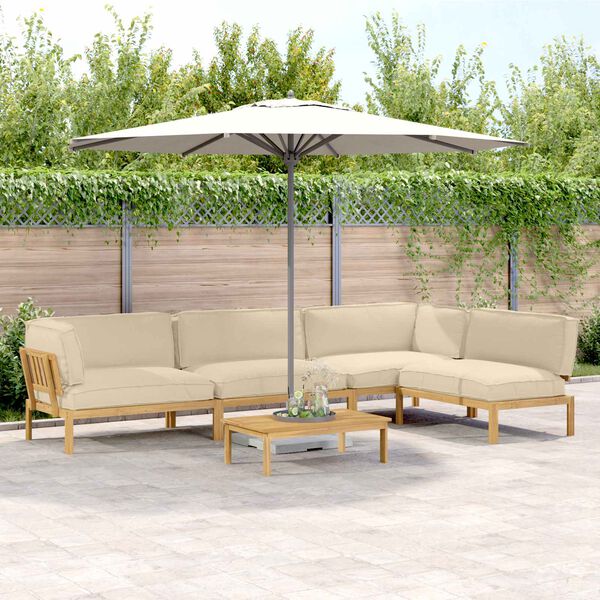 vidaXL Conjunto de Sof&aacute;s Liso 5 pcs Bege Madeira S&oacute;lida de Ac&aacute;cia