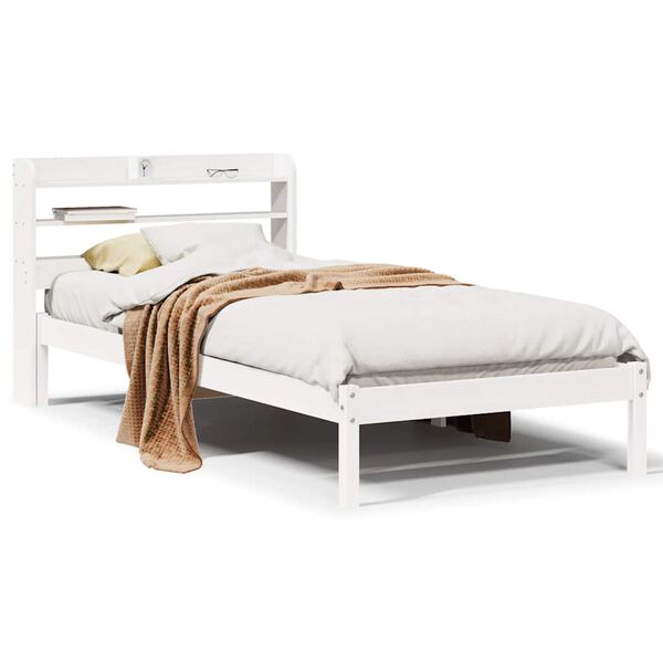 vidaXL Cama sem colch&atilde;o 75x190 cm madeira de pinho maci&ccedil;a branco