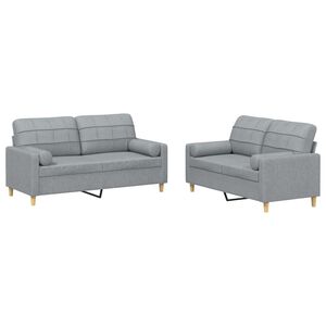 vidaXL 2 pcs conjunto de sof&aacute;s com almofadas tecido cinzento-claro