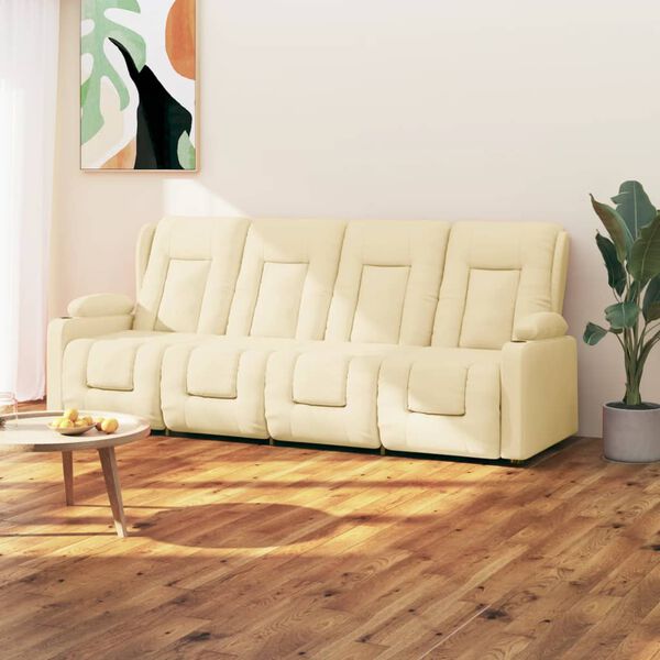vidaXL Poltrona massagens 4 lug. reclinável sup. copo couro art. creme