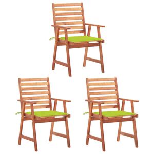 vidaXL Cadeiras de jantar p/ jardim 3 pcs c/ almofad&otilde;es ac&aacute;cia maci&ccedil;a