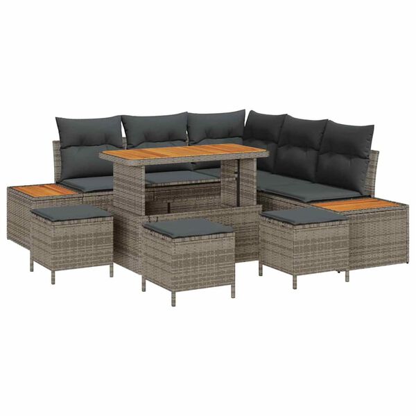 vidaXL Conjunto de Sof&aacute; de Jardim 9 pcs Cinzeto Rattan Sint&eacute;tico