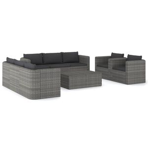 vidaXL 9 pcs conjunto lounge de jardim c/ almofad&otilde;es vime PE cinzento