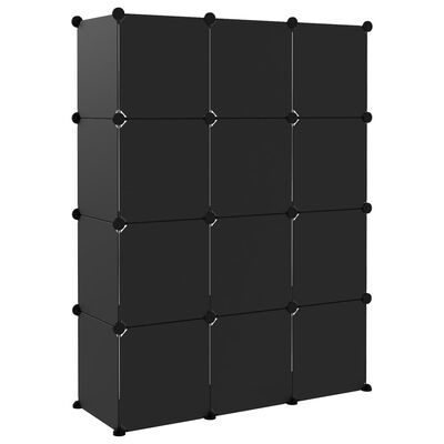 vidaXL Organizador de arrumação com 12 cubos PP preto