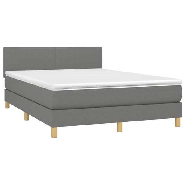 vidaXL Cama box spring c/ colch&atilde;o e LED 140x200 cm tecido cinza-escuro