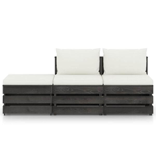 vidaXL 3 pcs conj. lounge jardim + almofad&otilde;es madeira impreg. cinzento