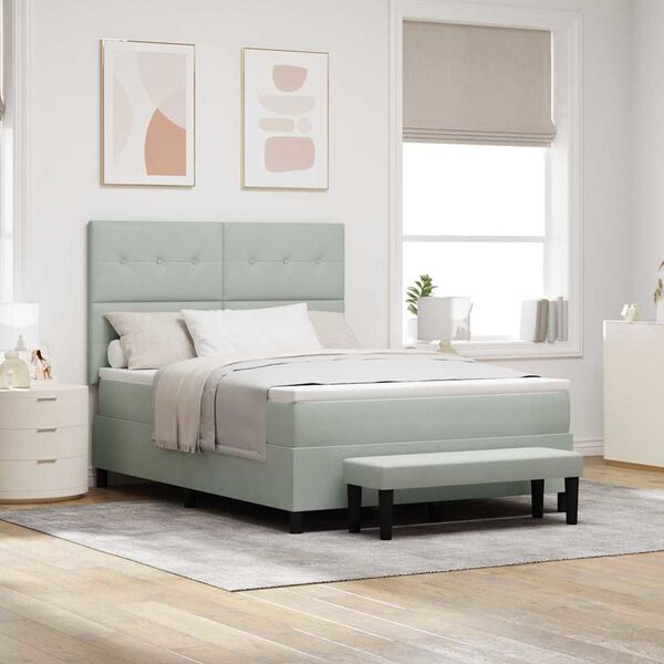 vidaXL Cama Box com colch&atilde;o Cinzento-claro 140 x 200 cm Veludo