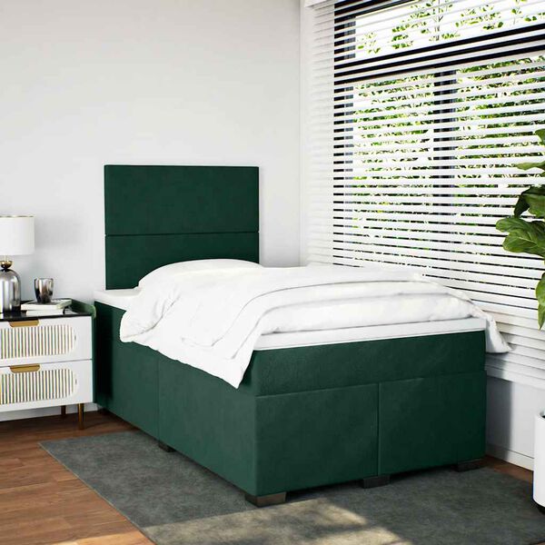 vidaXL Cama boxspring com colch&atilde;o 120x190 cm veludo verde-escuro