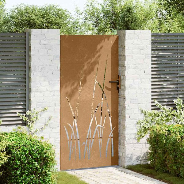 vidaXL Port&atilde;o de jardim 85x175 cm a&ccedil;o corten design erva