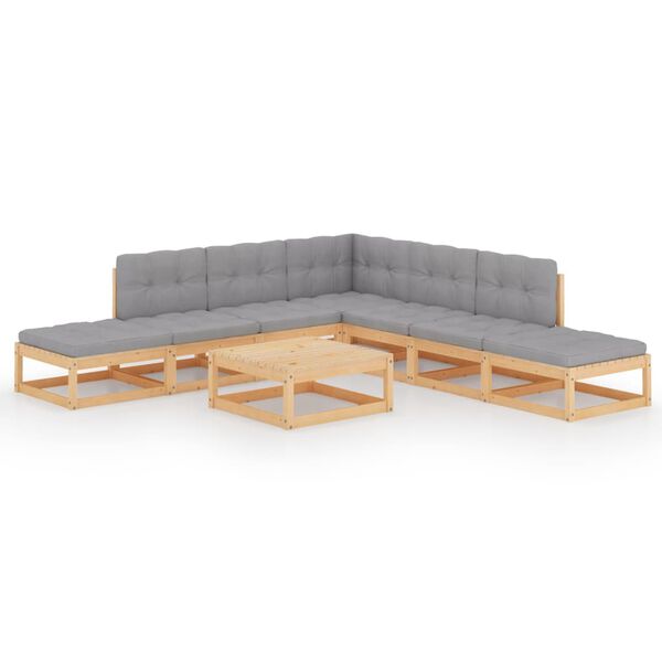 vidaXL 8 pcs conjunto lounge de jardim com almofad&otilde;es pinho maci&ccedil;o