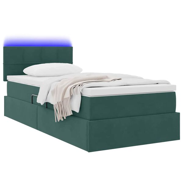 vidaXL Cama com arruma&ccedil;&atilde;o e LED Verde Escuro 90 x 200 cm Veludo