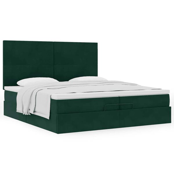 vidaXL Estrutura de cama otomana com colch&atilde;o verde escuro Veludo
