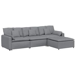 vidaXL Sof&aacute; modular com pufes e almofadas cinzento-claro