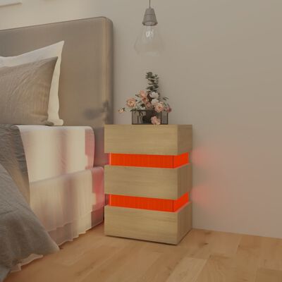 vidaXL Mesa de cabeceira c/ LEDs derivados de madeira carvalho sonoma