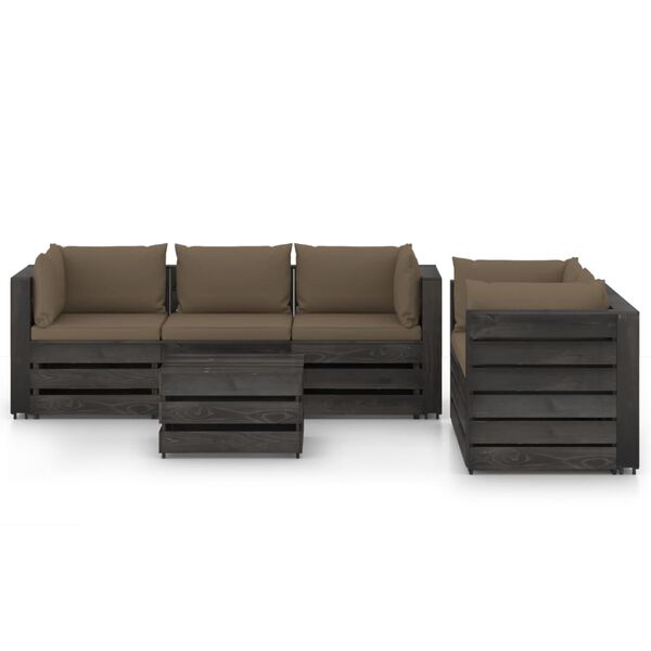 vidaXL 6 pcs conj. lounge jardim + almofad&otilde;es madeira impreg. cinzento