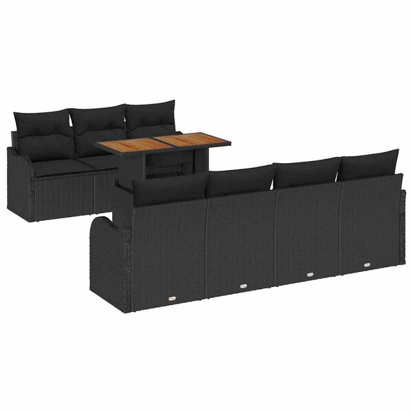 vidaXL Conjunto de Sof&aacute; de Jardim 8 pcs Preto Rattan Sint&eacute;tico