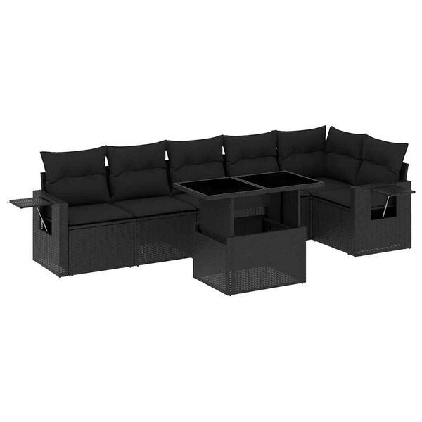 vidaXL 7 pcs conjunto de sof&aacute;s p/ jardim c/ almofad&otilde;es vime PE preto
