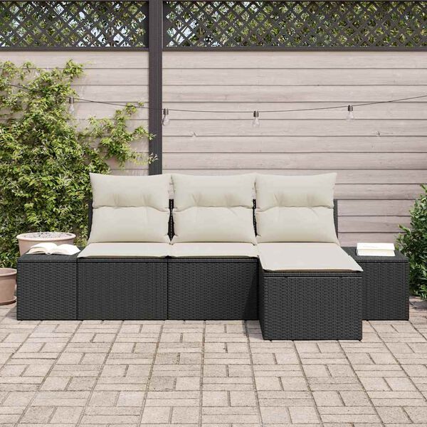 vidaXL Conjunto de Sofá de Jardim 4 pcs Preto e Creme vime PE