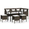 vidaXL 5 pcs conjunto sof&aacute;s formato L c/ almofad&otilde;es vime PE castanho