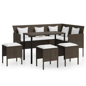 vidaXL 5 pcs conjunto sof&aacute;s formato L c/ almofad&otilde;es vime PE castanho