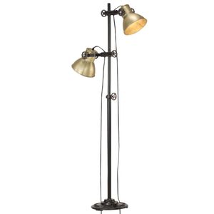 vidaXL Candeeiro de p&eacute; com 2 abajures E27 ferro fundido bronze