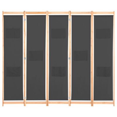 vidaXL Divisória de quarto com 5 painéis 200x170x4 cm tecido cinzento