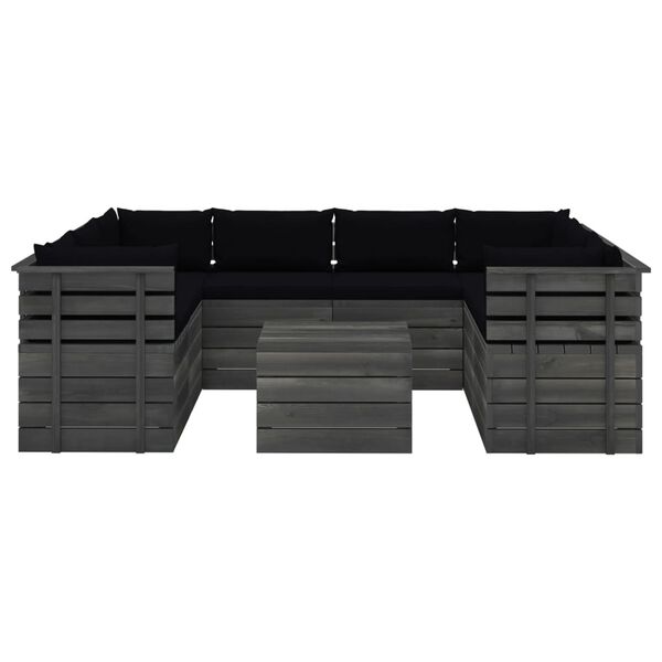 vidaXL 9 pcs conjunto lounge de paletes + almofad&otilde;es madeira de pinho