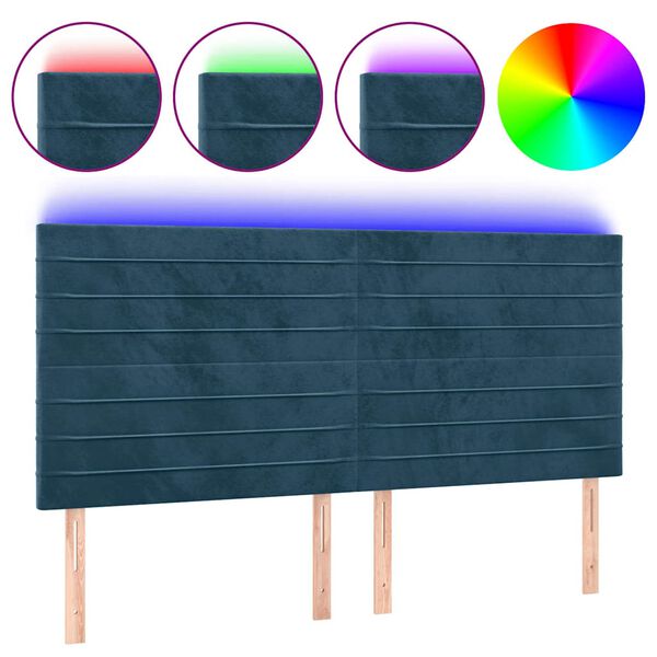 vidaXL Cabeceira cama c/ luzes LED veludo 180x5x118/128cm azul-escuro