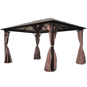 vidaXL Gazebo com cortina 400 x 300 cm alum&iacute;nio castanho