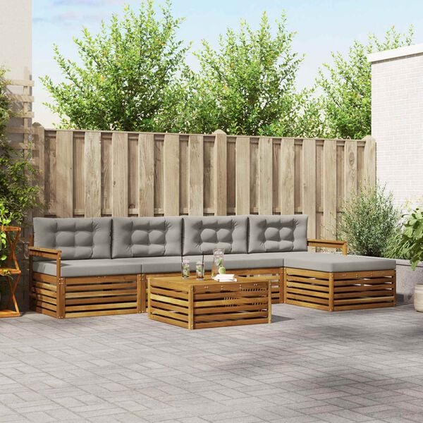 vidaXL Conjunto de Sof&aacute;s para Exterior 6 pcs Cinza Natural e Claro