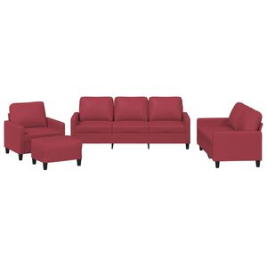 vidaXL 4 pcs conjunto sof&aacute;s c/ almofad&otilde;es couro artif. vermelho tinto
