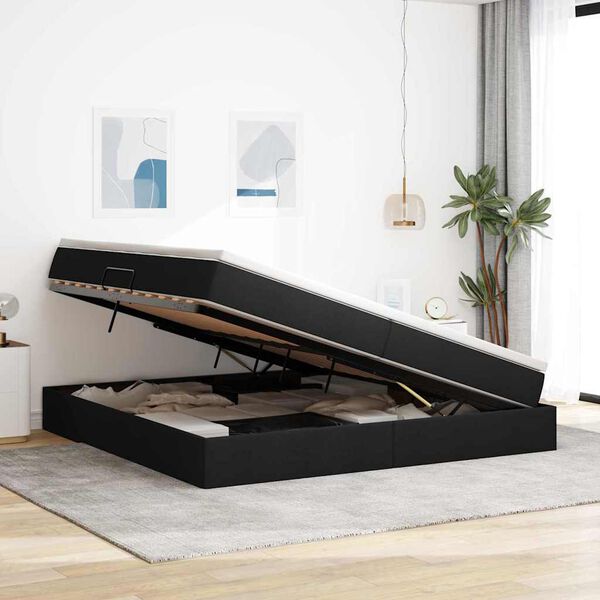 vidaXL Cama com arruma&ccedil;&atilde;o e colch&atilde;o Preto 200 x 200 cm Poli&eacute;ster