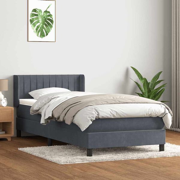 vidaXL Cama com molas/colch&atilde;o cinza-escuro 80x210 cm veludo