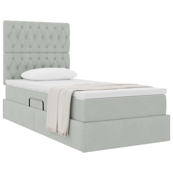 vidaXL Cama com arruma&ccedil;&atilde;o e colch&atilde;o Cinzento-claro 90 x 190 cm Veludo