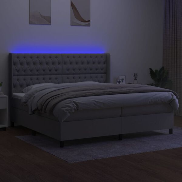 vidaXL Cama box spring c/ colch&atilde;o e LED 200x200 cm tecido cinza-claro