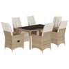 vidaXL 7 pcs conjunto de bistr&ocirc; para jardim c/ almofad&otilde;es vime PE bege