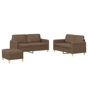 vidaXL 3 pcs conjunto de sof&aacute;s com almofad&otilde;es tecido castanho