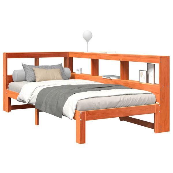 vidaXL Cama com estante sem colch&atilde;o 90x200cm pinho maci&ccedil;o castanho-mel