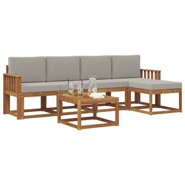 vidaXL Conjunto de Sof&aacute;s para Exterior 6 pcs Cinza Natural e Claro