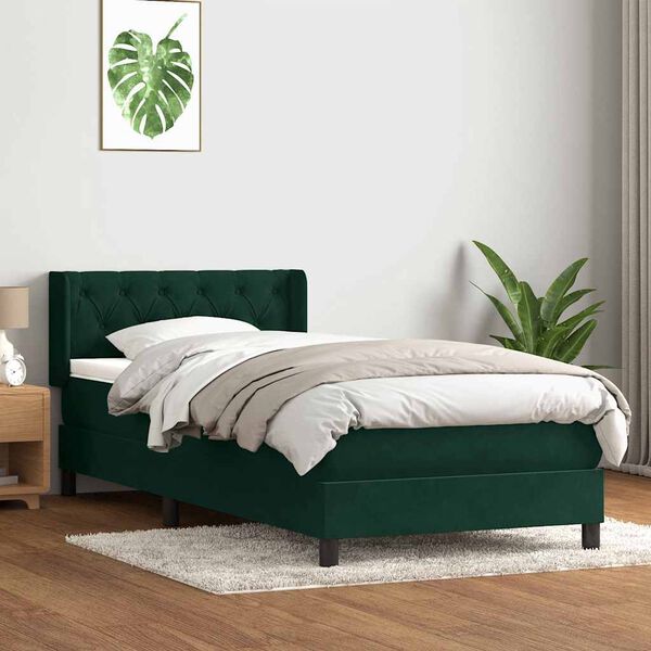 vidaXL Cama com molas/colch&atilde;o verde-escuro 80x220 cm veludo