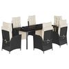 vidaXL 7 pcs conjunto de jantar p/ jardim c/ almofad&otilde;es vime PE preto
