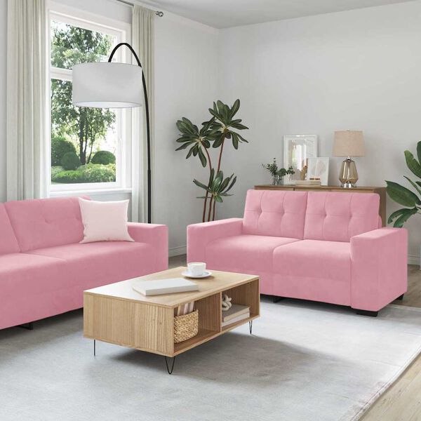 vidaXL Conjunto de Sof&aacute;s 3 pcs Rosa 221 x 80 x 80 cm Veludo
