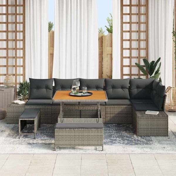 vidaXL Conjunto de Sof&aacute; de Jardim 9 pcs Cinzeto Rattan Sint&eacute;tico