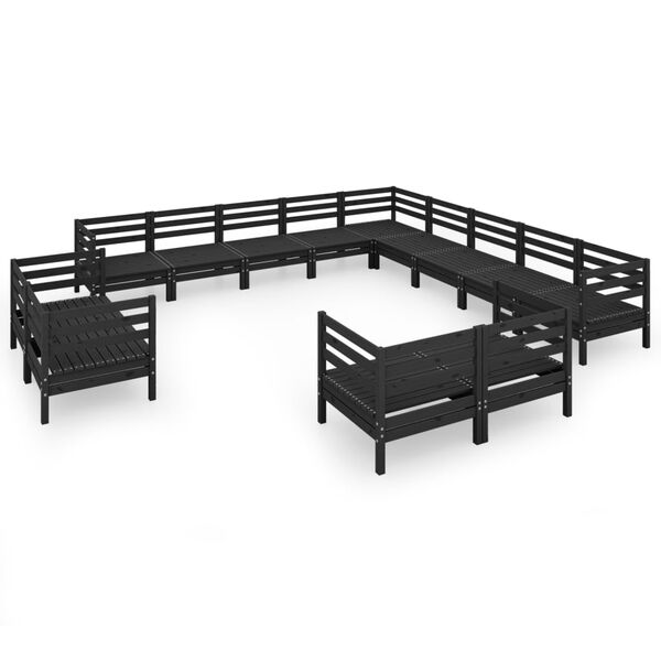 vidaXL 13 pcs conjunto lounge de jardim pinho maci&ccedil;o preto