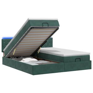 vidaXL Cama Ottoman com Colch&atilde;o e LED Verde-Escuro 200 x 200 cm Veludo