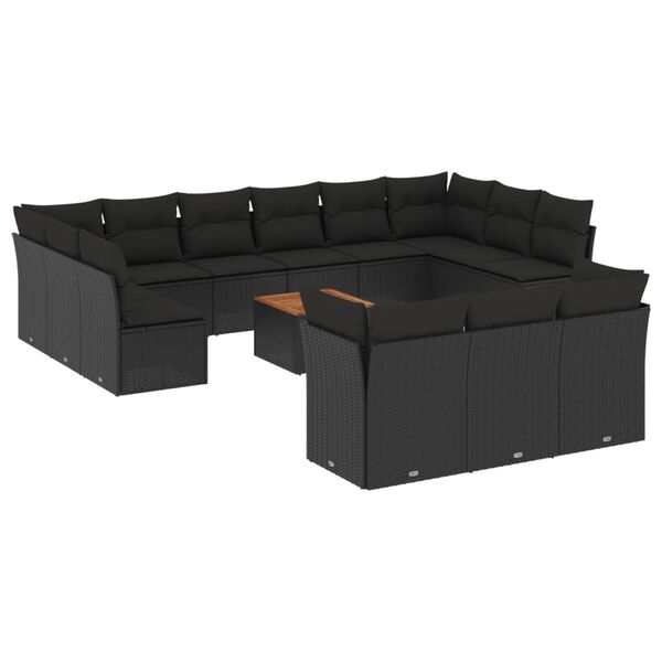 vidaXL 14 pcs conjunto de sofás p/ jardim c/ almofadões vime PE preto