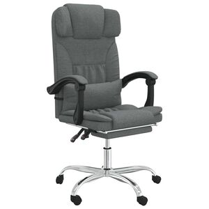 vidaXL Cadeira massagens escrit&oacute;rio reclin&aacute;vel tecido cinzento-escuro